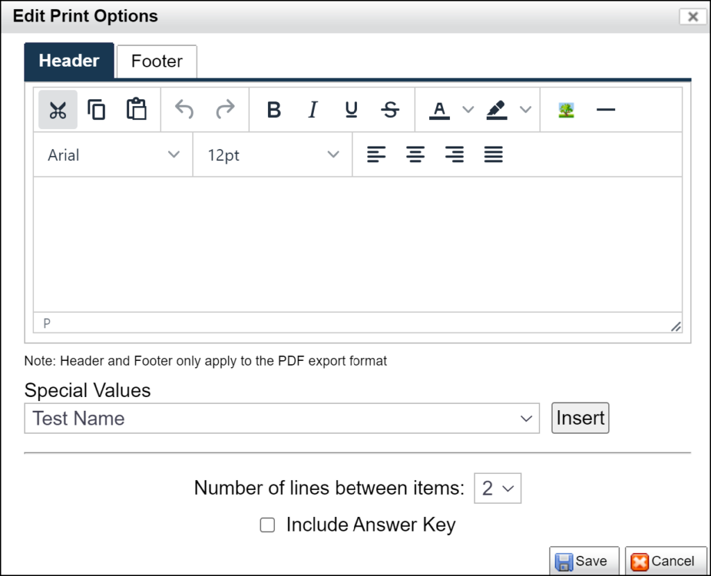 7.2 Edit Test Print Options Dialog - Delivering Paper and Pencil Tests