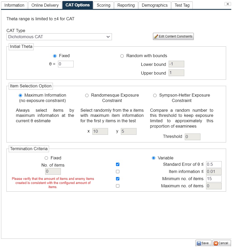 CAT Options Dialog