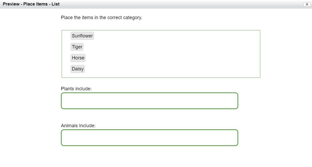 Drag and Drop Place Answers Lists 2