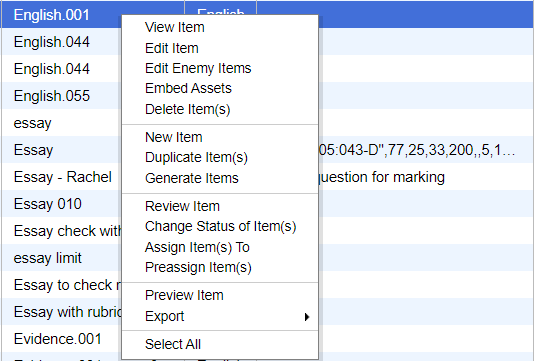 FastTest Item Options