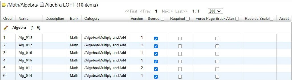 Figure 4.14 The Test Item List - Building a Test Form
