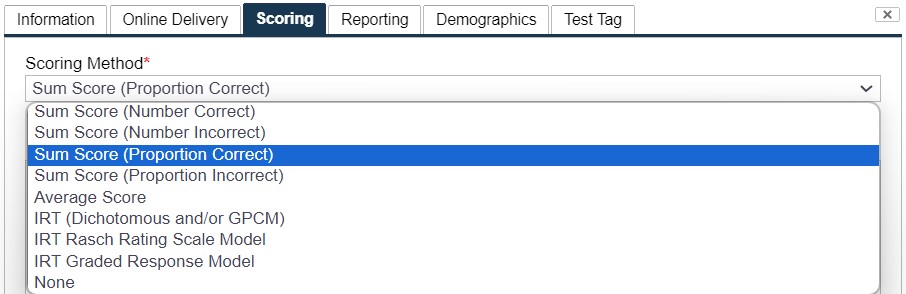 Figure 4.9 New Test Dialog – Scoring Tab