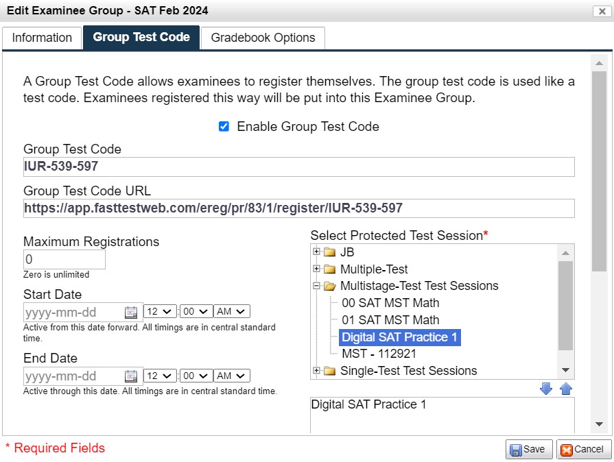 Figure 6.7 Group Test Information