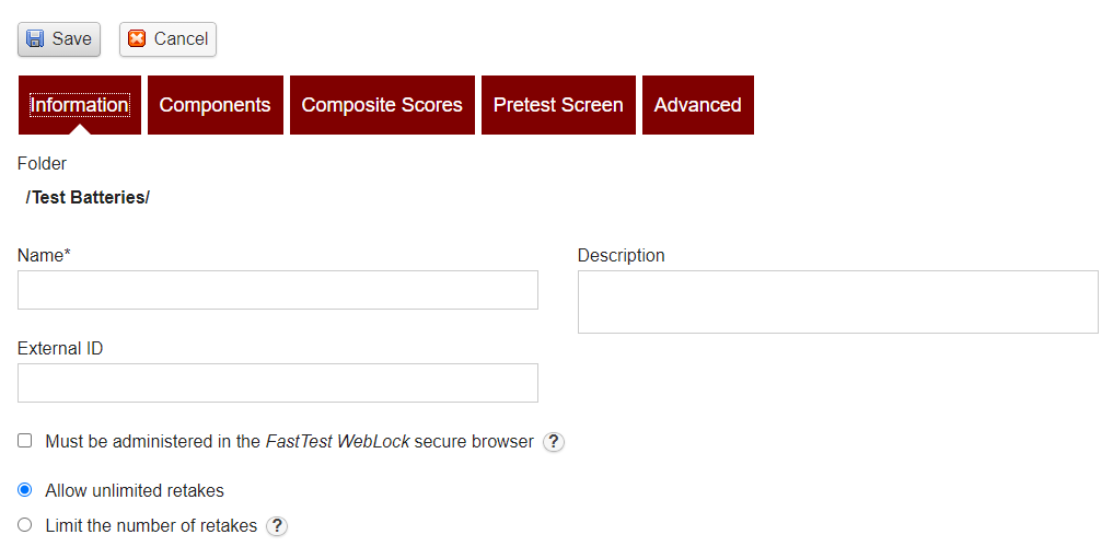 Test Session Information Tab