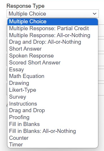 Item Response Types Menu