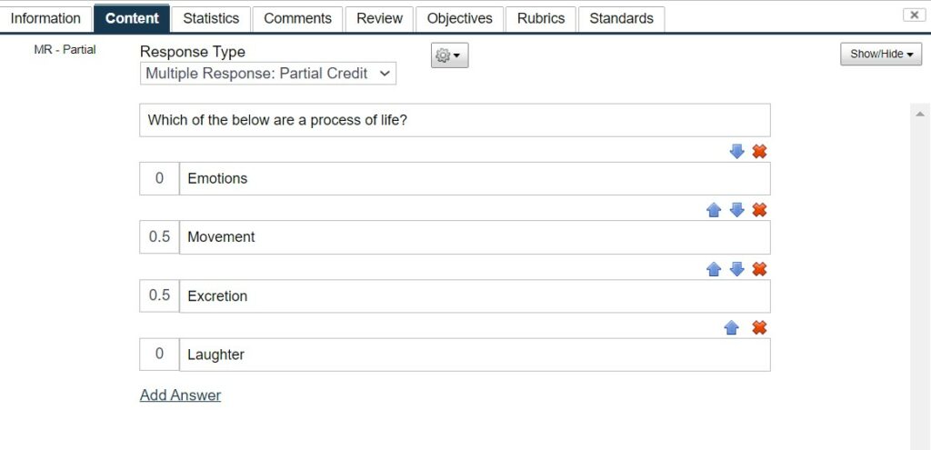 MR Item - Partial Credit