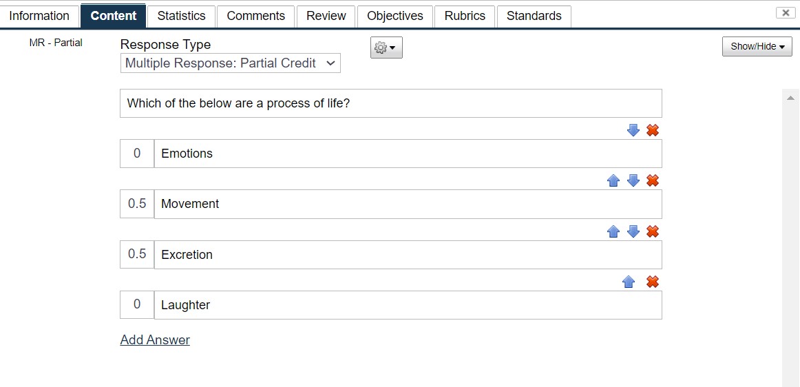MR Item - Partial Credit