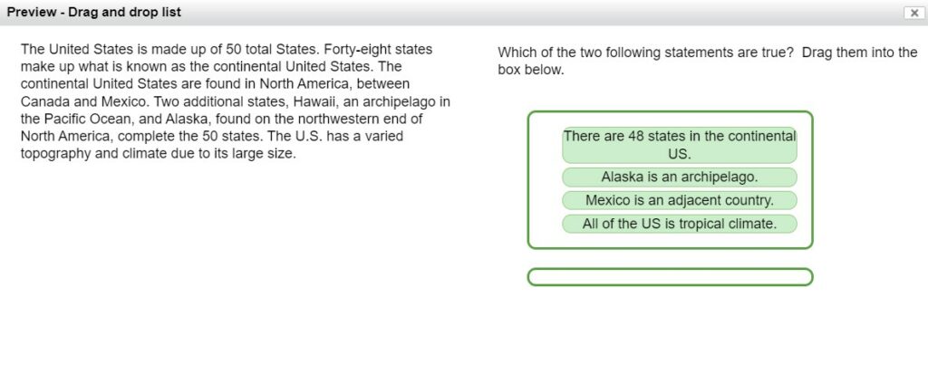 Drag and Drop - Single list - Student View 2 - Overview of Item Types