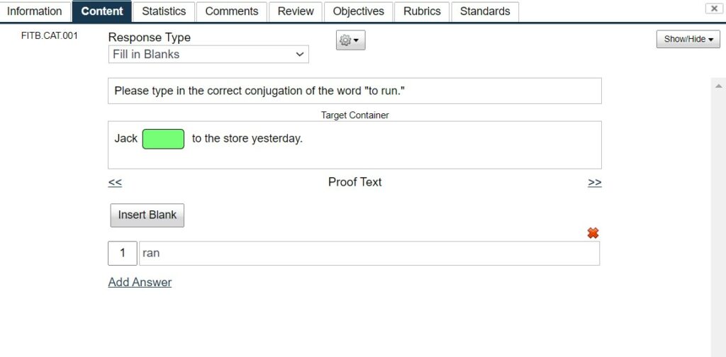 FITB - Author View - Overview of Item Types