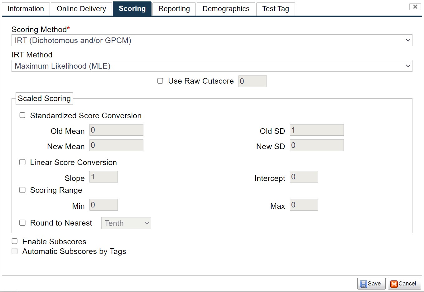 Figure 2.10 The Scoring Tab