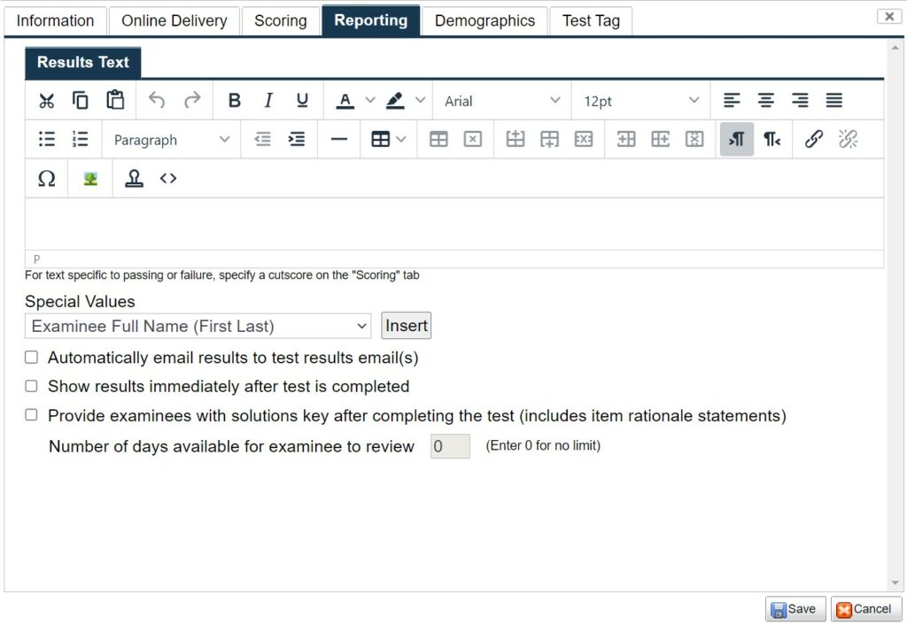 Figure 2.11 The Reporting Tab
