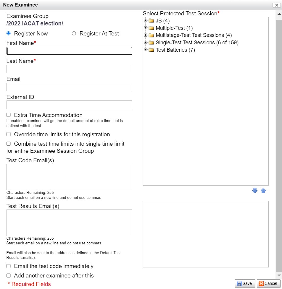 Figure 2.15 The New Examinee Tab 2