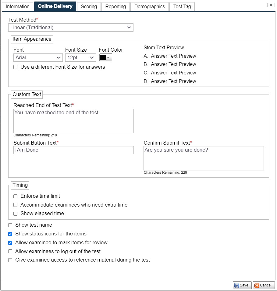 Figure 2.9 The Online Delivery Tab