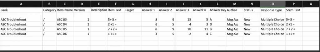 Importing Items as Excel Example