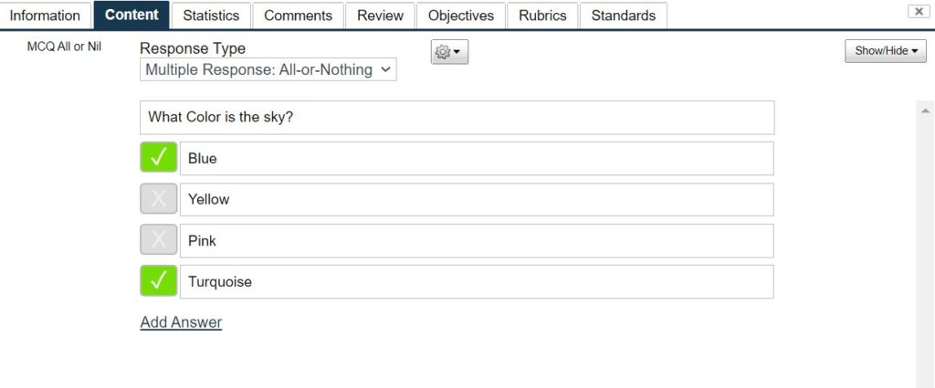 MR Item Type - All-or-Nothing - Author View - Overview of Item Types