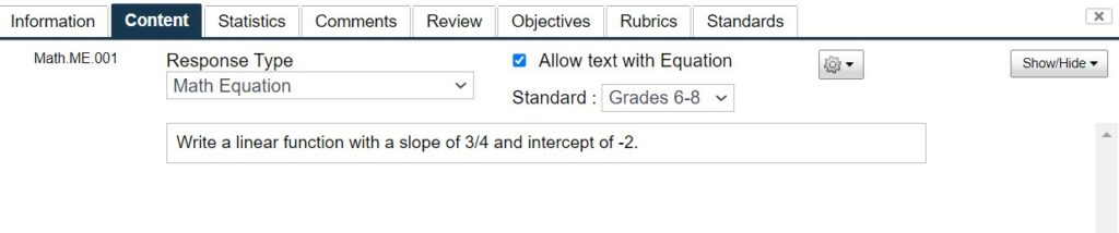 Math Equation - Author View - Overview of Item Types