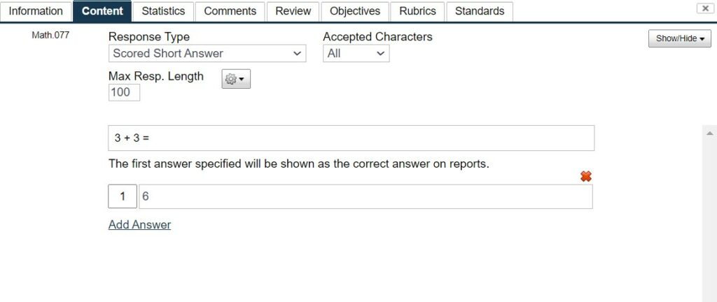 Scored Short Answer - Author View
