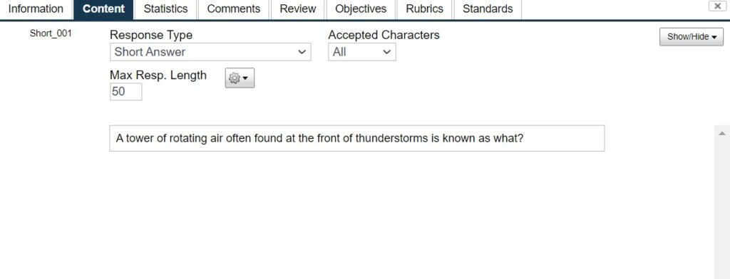 Short Answer - Author View - Overview of Item Types - Overview of Item Types