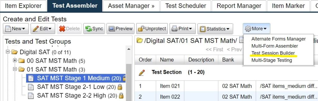 Test Session Builder Screenshot